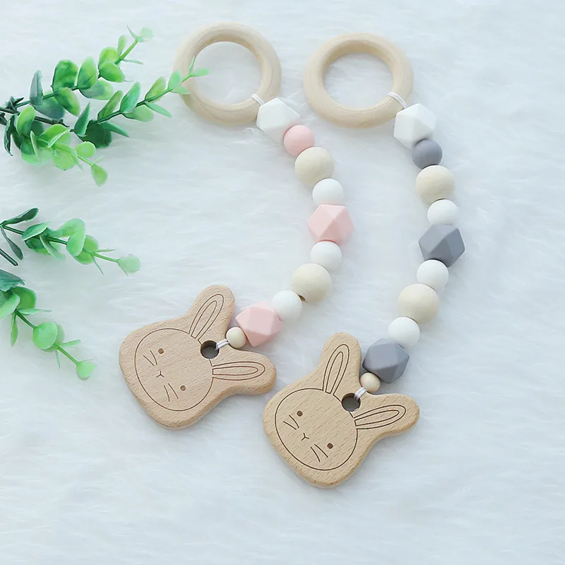 Cute Animal Wooden Beads Ornament INS Nordic Style Hanging Pendant Photo Props Bracelet For Baby Rattle Stroller Accessories GPD