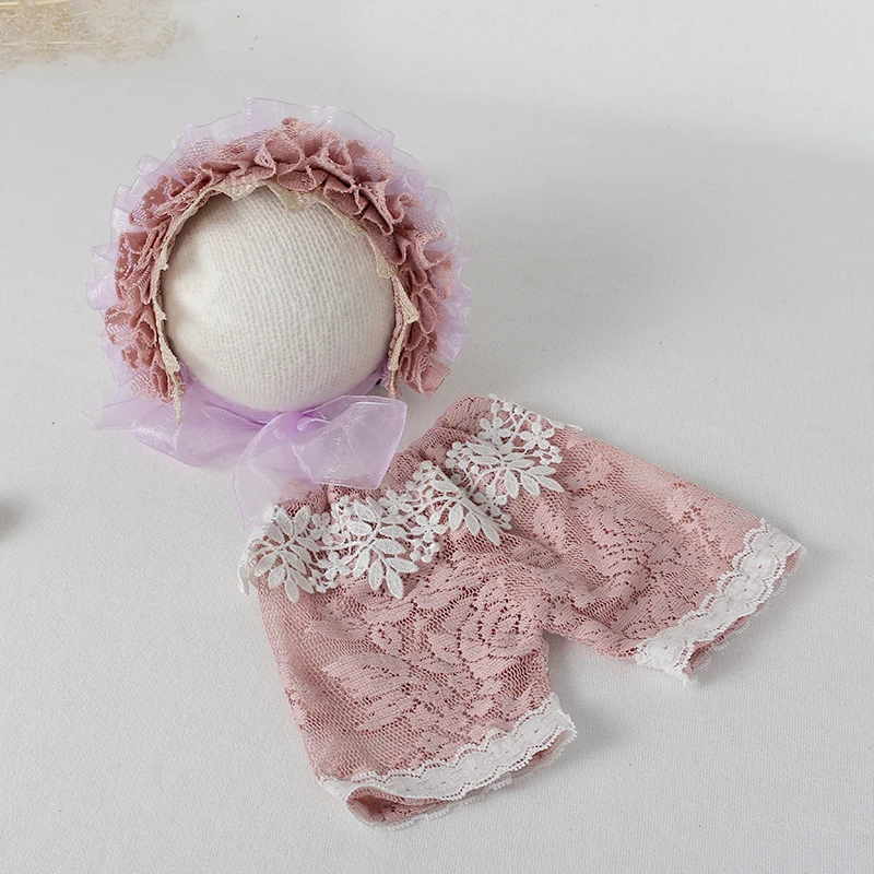 

Lace Ruffle hat Photo Props Newborn Girl Shorts and Hat Baby Girl Outfits Handmade Newborn Pants Baby Lace Bonnet Photo Props