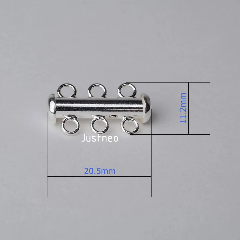 Solid 925 Sterling Silver Clasp 3 Strand Tube Clasp, 3-strand slide Buckle clasp for necklace and bracelet jewelry