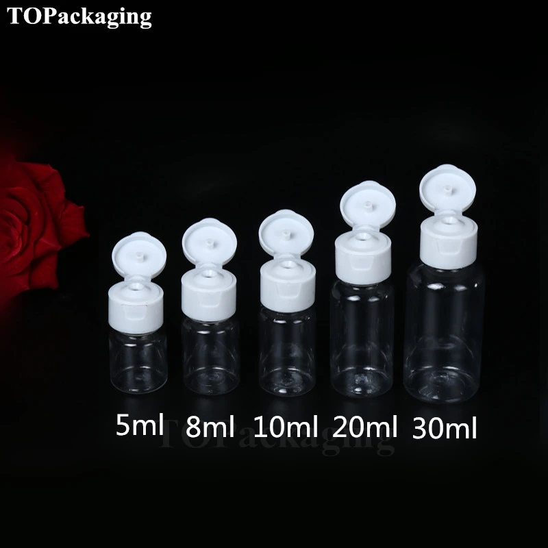 

5/8/10/20/30ml Flip Screw Cap Bottle,Empty Essential Oil Bottle,Mini Clear Plastic Cosmetic Container,Small Sample Perfume Vials