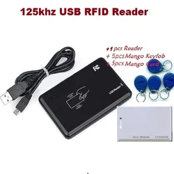 새로운 보안 블랙 usb rfid id 리더 근접 스마트 125 khz em4100 카드 읽기 무료 배송 및 1 pcs 장치 + 5 pcs keytag + 5 pcs 카드