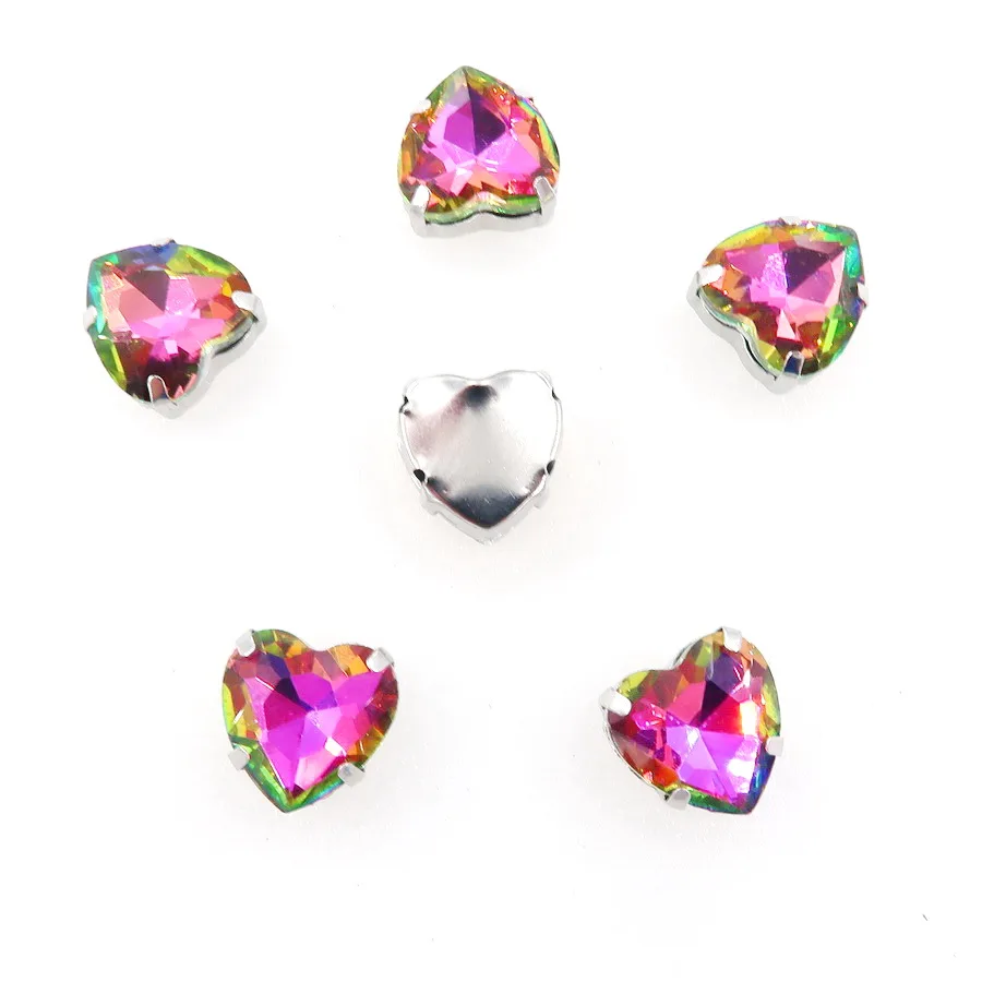 Herzförmige Silberfassungen 20 Stück/Packung 10mm Regenbogen & Jelly AB Glas Kristall Aufnähbare Strasssteine Kristall-Applikation DIY-Verzierung – Detail 8
