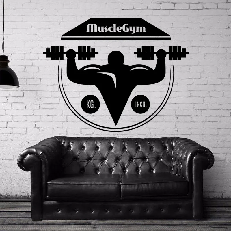 Fitness Club Decal Gym Sticker Body-building Dumbbell Posters Vinyl Wall Decals Pegatina Decor Mural Gym Sticker 038