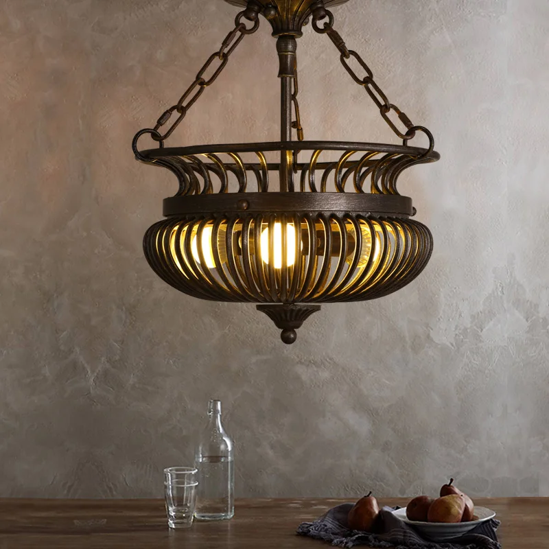 American retro creative Pendant Light restaurant balcony single head droplight European style entrance room iron round lamp ya72