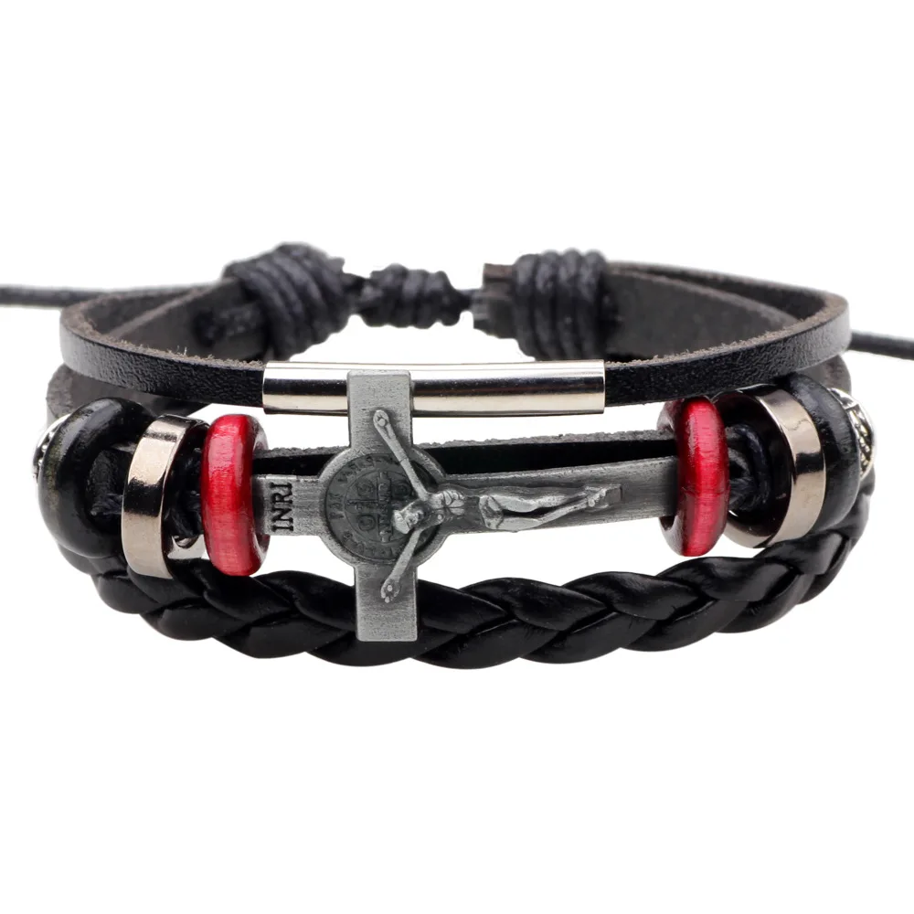 New Multilayer INRI Leather Bracelets For Men and Women Leather Bracelets alloy Cross of Jesus Beaded Bracelets wholesale 18163