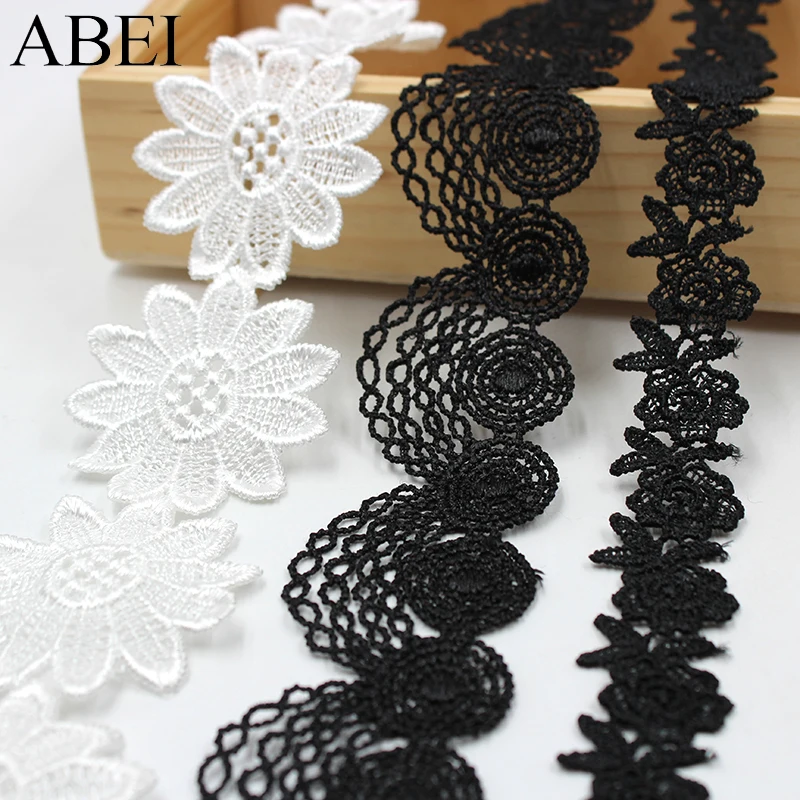 5yards/lot Water Soluble Garment Lace Trims White Black Embroidery Lace Ribbon DIY Handmade Sofa Hometexile Edge Wraping Tape