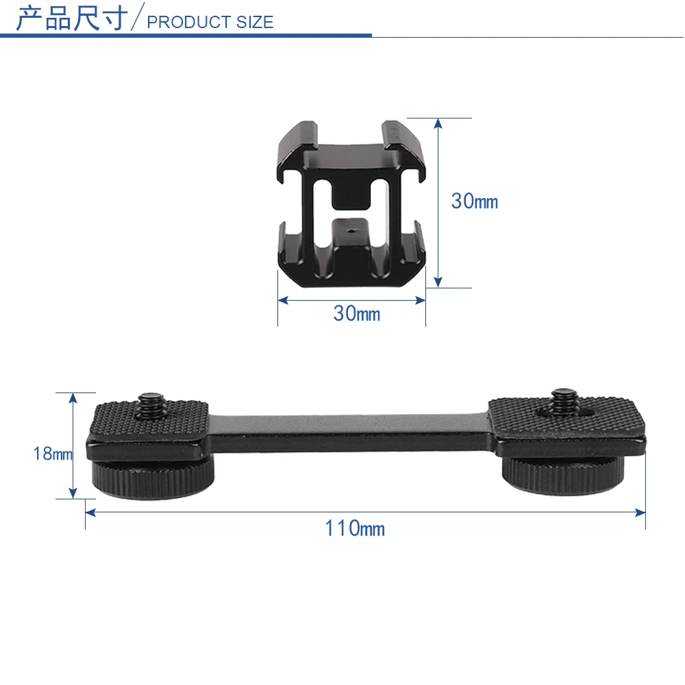 PT-3 Triple Cold Shoe Mounts Plate, Microphone Led Video Light Stand Extension Compatible for DJI OSMO Mobile 2/Zhiyun Smooth 4