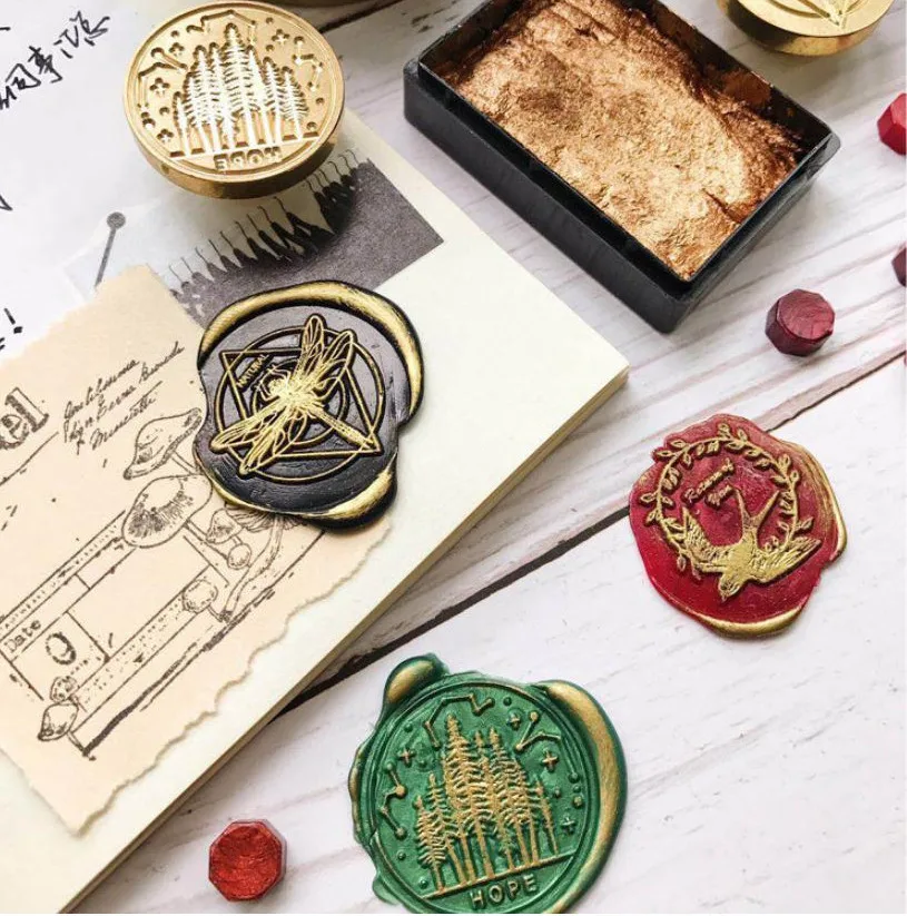 Wax Sealing Stamp with Wood Handle, Forest Mushroom, Ginkgo Plant Leaf, Deer World, Travel, Dragonfly, whale, Horse, Swallow But