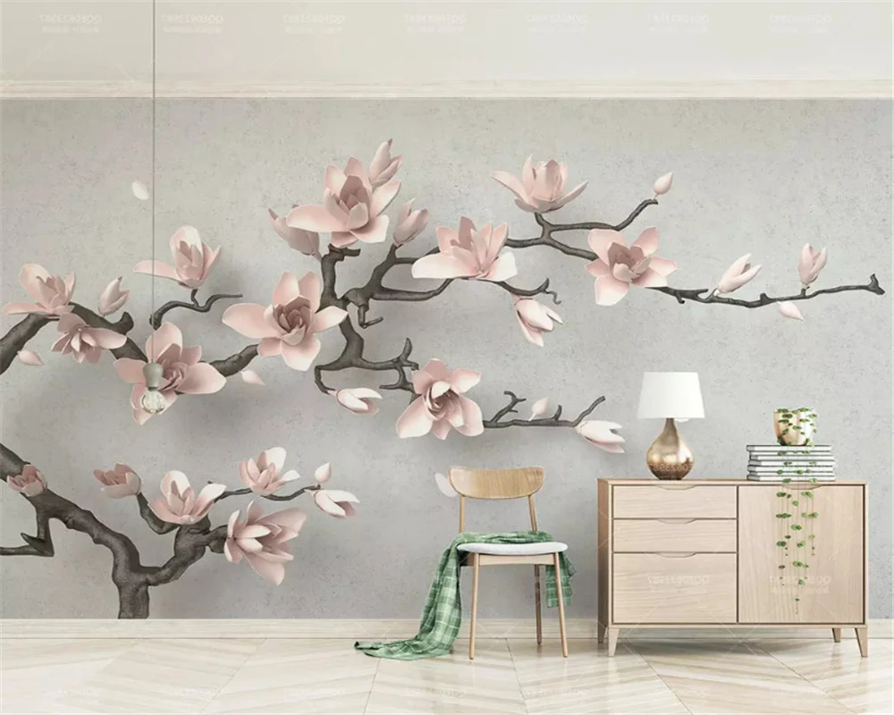 

beibehang Fashion classic stereo wallpaper golden branches white flowers 3d embossed TV background