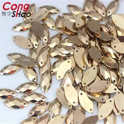 Cong Shao 300 Pz 7*15mm Colore Oro Occhio di Cavallo flatback Acrilico Strass pietre e cristalli cucito 2 Fori costume Pulsante CS225