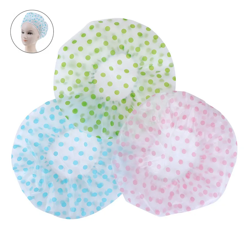 

1PC Dot Waterproof Shower Cap Thicken Elastic Bath Hat Bathing Cap For Women Hair Salon Bathroom Products 3 Colors