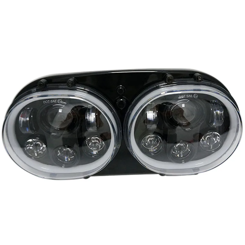 Newest Dual Led Headlight DRL Halo Ring Angel Eyes 5.75 Inch Led Projector Headlights Road Glide Headlight For Harley 2004-2013