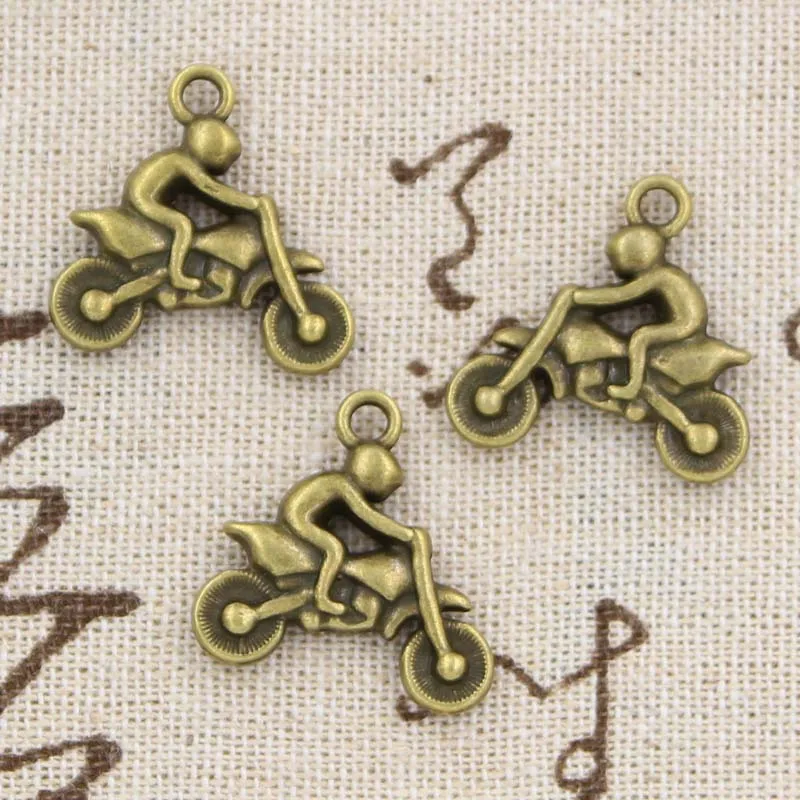 10pcs Charms Motorcycle Motorcross 21x21mm Antique Bronze Silver Color Plated Pendants Making DIY Handmade Tibetan Jewelry