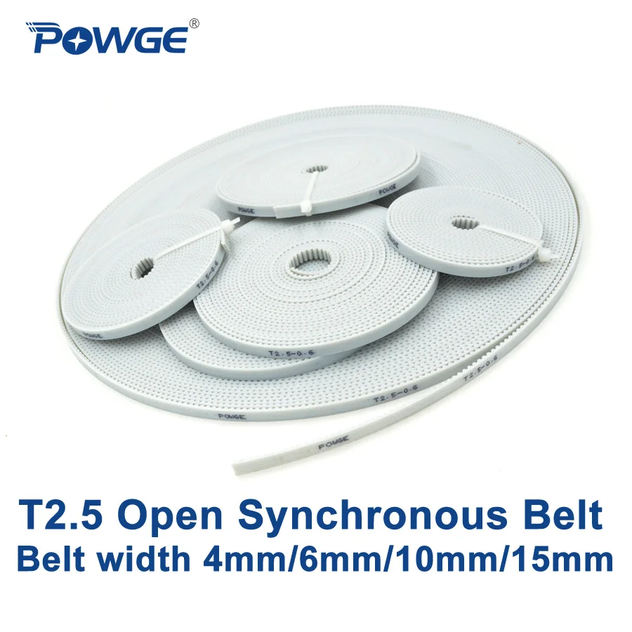 POWGE Trapezoid T2.5 Open synchronous Timing belt width 4mm 6mm 10mm 15mm Polyurethane steel PU T2.5 open Belt pulley 3D printer