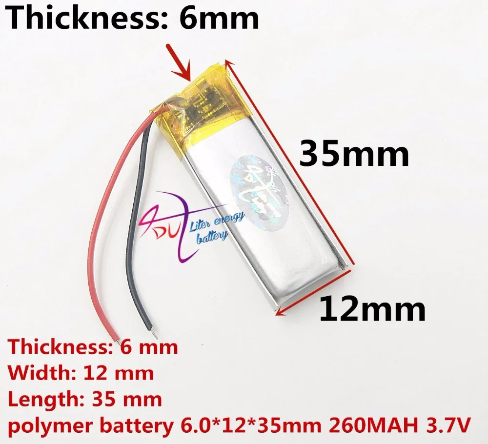 Polymer 601235 3.7 V 061235 260 mah กล้องบันทึกภาพตัดผมบลูทูธแบตเตอรี่ลิเธียมโรงงานขายตรง