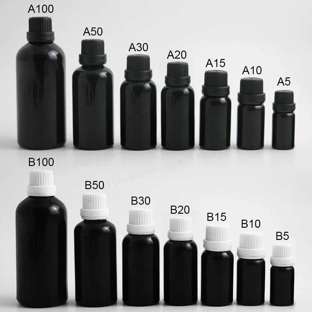 Empty Paint Shining Black Essential Oil Bottle With Tamper Evident Cap 5m 10ml 15ml 20ml 30ml 50ml 100ml 200 PCS