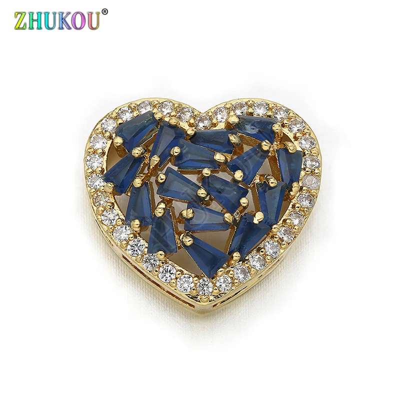 15mm High Quality Handmade Brass Cubic Zirconia Heart Shape Charms Connectors DIY Jewelry Findings Making, Model: VS219