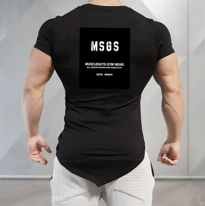 Muscleguys Brand Gyms Clothing Fitness T-Shirt Bodybuilding NO PAIN NO GAIN print Shirt Men slim fit T Shirt