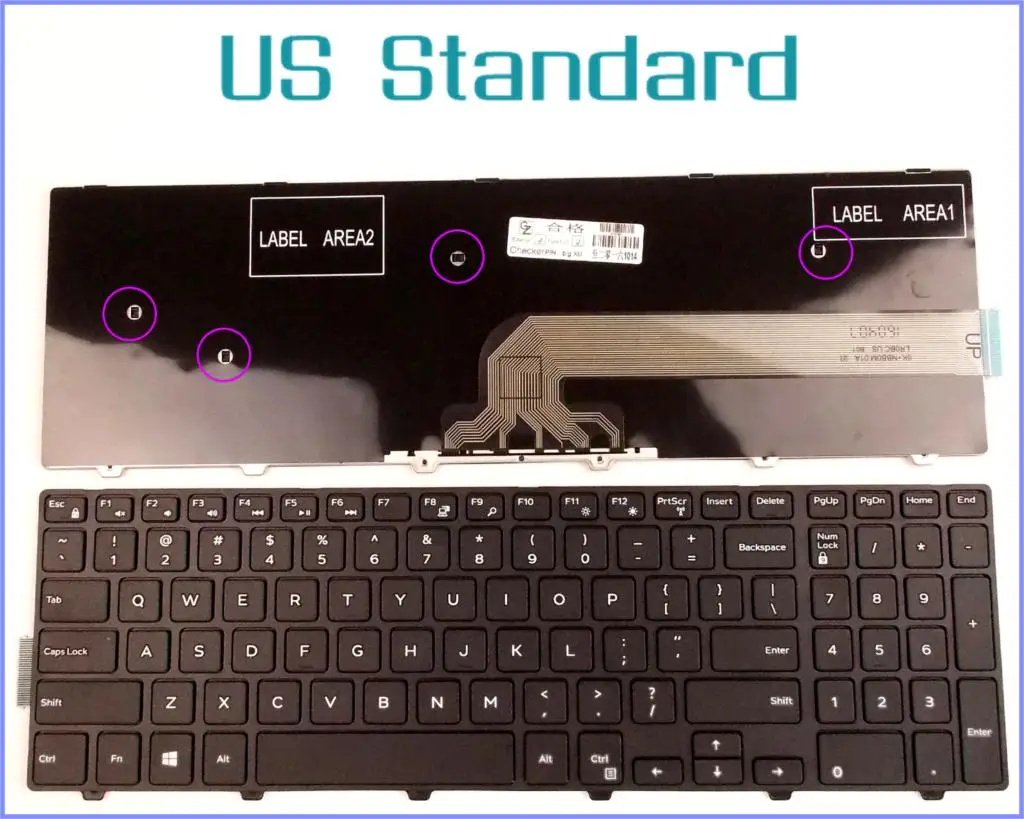 US English Version Keyboard for Dell Inspiron 15 5000 0KPP2C MP-13N7 P39F KPP2C Laptop Black With frame Non-Backlit