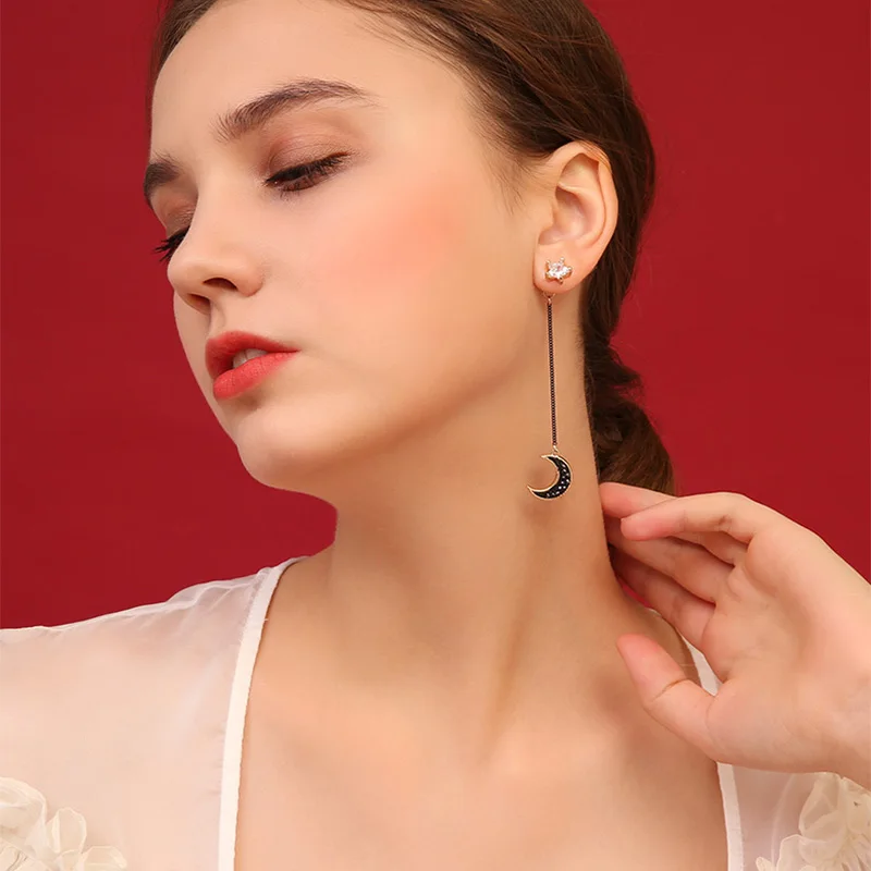New Geometric Asymmetrical Star Moon Pendant Earrings For Women Fashion Planet Long tassel Personality Ear Jewelry Girl Gifts