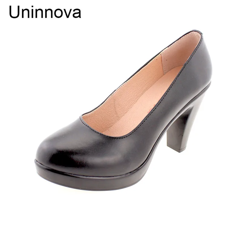 

Uninnova Women's High Heel Black Pumps Working Career Shoes Genuine Leather Shoes Slip on Extral Small Size 32 Plus 43 WP078