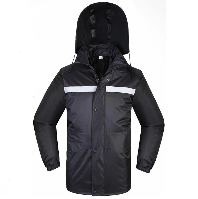 

Men's Black rain jacket Rainwear with reflective tape polyester black rain coat waterproof rainproof jacket parka