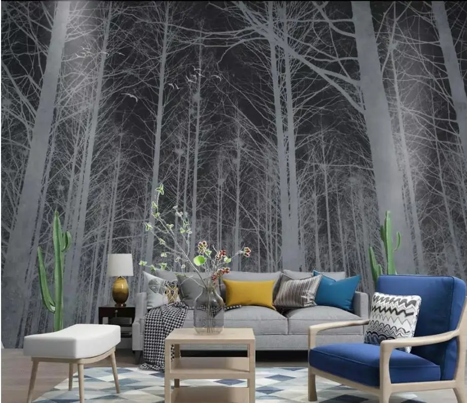 

3D Wallpaper Custom 3d Mural Wallpaper Nordic black and white woods wall decoration painting TV 3D Mural Wall Paper