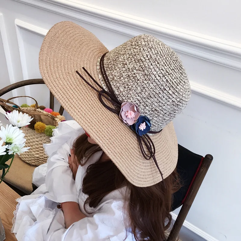 

Parent-child Straw Hat Children Korean Version Sun Shade Hats Summer Beach Holiday Fashion Women Floppy Wide Brim Cap H140