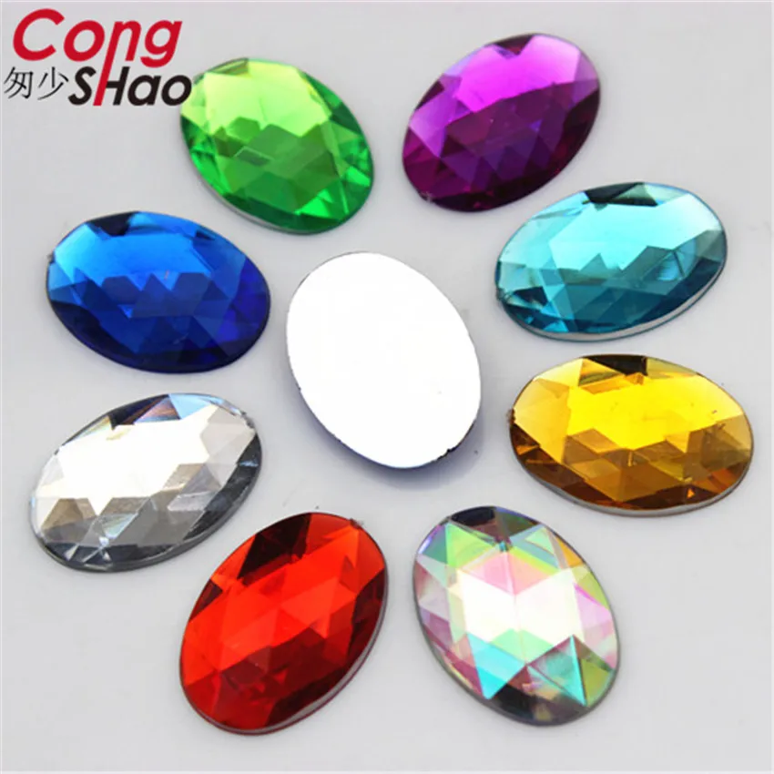 Cong Shao 100Pcs 13*18mm Oval Shape Crystal  Acrylic Rhinestone trim Flatback Stone for DIY Clothing Craft Accessories YB205