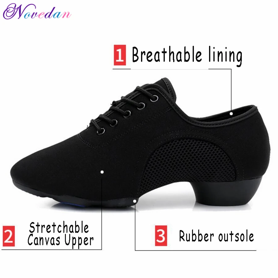 Black Professional Salsa Dance Shoes Men Women Standard Ballroom Tango Latin Teacher Dance Shoes Canvas Jazz Sneakers