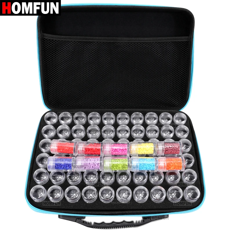 HOMFUN 60 Bottles Diamond Painting Box Tool Container Storage Box Carry Case Holder Hand Bag Zipper Design Shockproof Durable