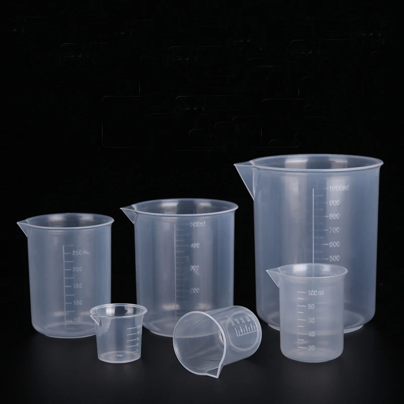 （10 pieces/lot) 25ml-1000ml Food Grade PP plastic Beaker with scale Polypropylene Beak School laboratory Supplies