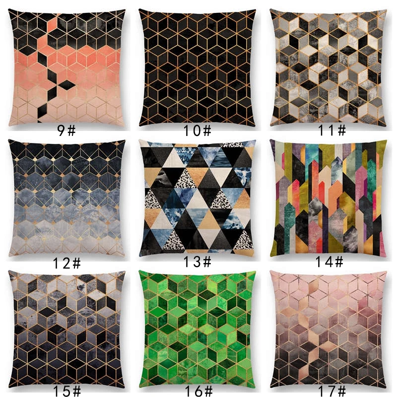 New Abstract Nature Ornate Crystal Gradient Colorful Cubes Dazzling Diamond Geometric Patterns Car Cushion Cover Pillow Case