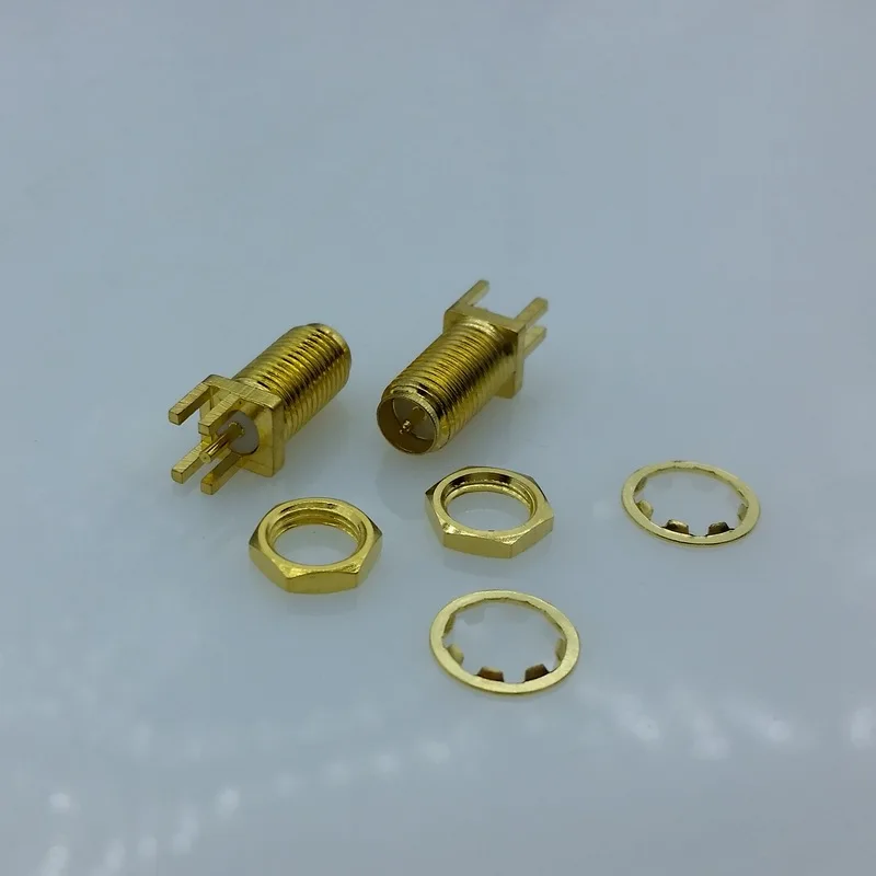 Conector macho de clavija RP-SMA, montaje en PCB de 1,6mm, conector SMA RF con arandelas de tuercas, 10 Uds./lote