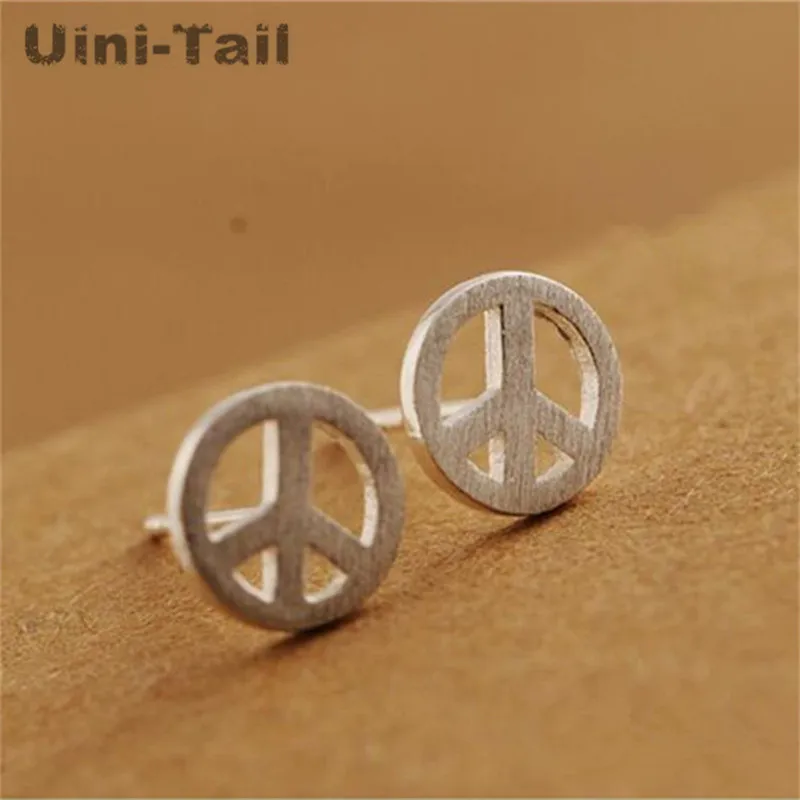 925 Tibetan silver Peace Symbol Ear Studs Anti-war Standard Trends for Men and Women Lovers Earrings Round Earrings Fashion