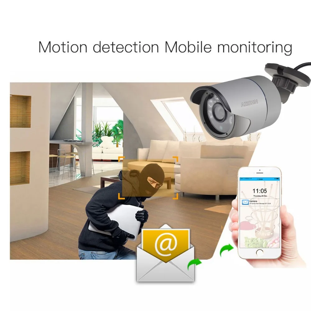 AZISHN-cámara IP de Metal H.265 + 3MP, 2304X1296 6IR, visión nocturna, detección de movimiento, XMEye, P2P, CCTV, IP67, impermeable