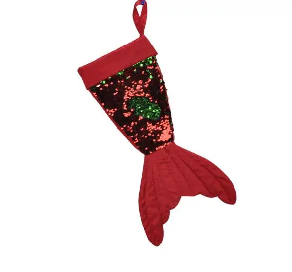 200pcs/lot  3 colors Christmas mermaid tail stockings kids candy bag sequins double side indoor & outdoor decoration lin3701