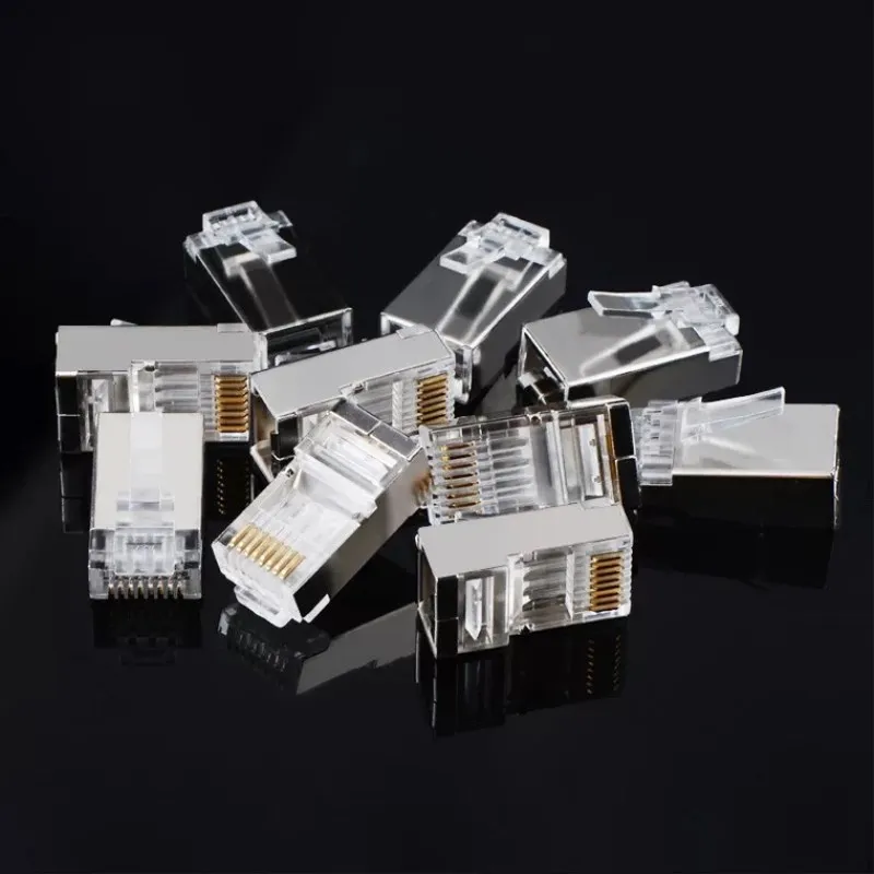 Cat6 RJ45 Shielded Network Connector Terminals 8P8C Module Ethernet Cable Head Plug Gold-plated For Cat6 Cable