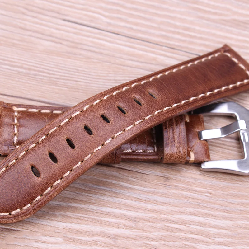 Watchbands Retro Genuine Leather Brown Men 20mm 22mm 24mm Soft Watch Band Strap Metal Pin Buckle Accessories Relojes Hombre