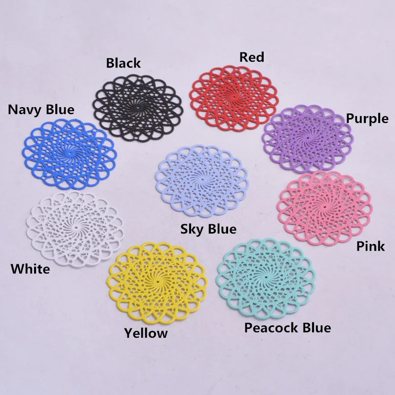 30pcs AB2642 30mm Round Filigree Connector Flower Painted Charms Connectors DIY Jewelry Making