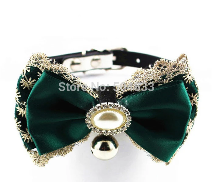 Big Bling Pearl Cats Collar Kitty Puppy Collars with Lace Bow for Chihuahua Yorkie