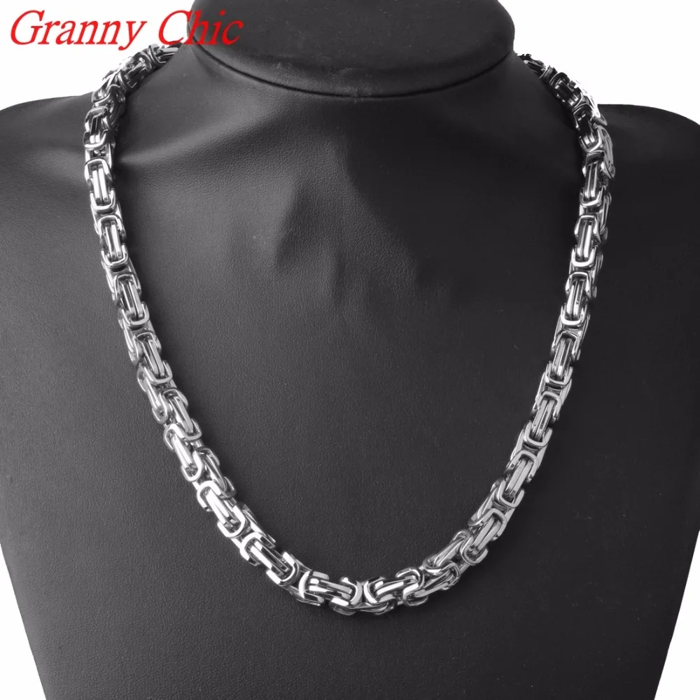 Granny Chic 4/5/8mm Rose Gold Silver Black color  Tone box Byzantine Necklace Mens Stainless Steel Chain Wholesale Price