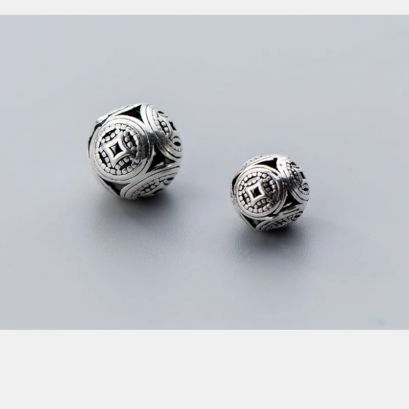 1pc100% 925 Sterling Silver Ancient Coins Charm Beads Hollow Out Spacer Craft Silver Beads DIY Bracelets Jewelry Making Findings