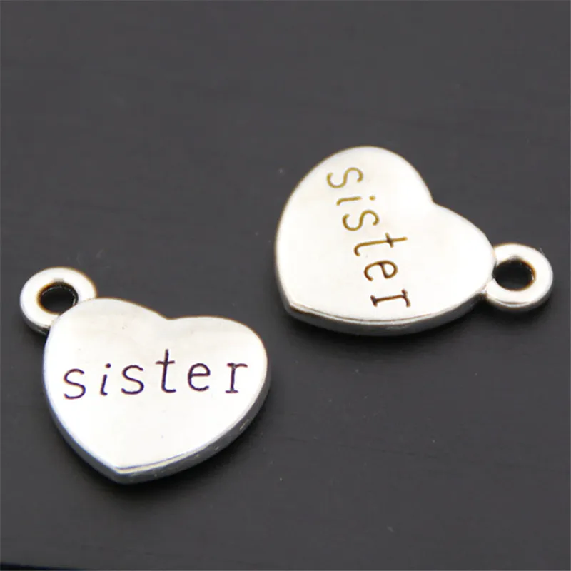 15pcs Silver Color Mom Dad Son Heart Charms Family Member Pendants Bracelet Necklace Festival Jewelry Making Accessories DIY