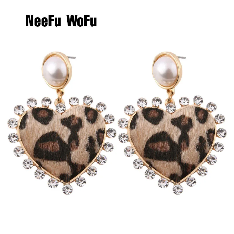 NeeFu WoFu Drop Heart Earring pearl Dangle Earrings horse hair Zinc alloy Large Long Brinco Ear Oorbellen Factory direct sales