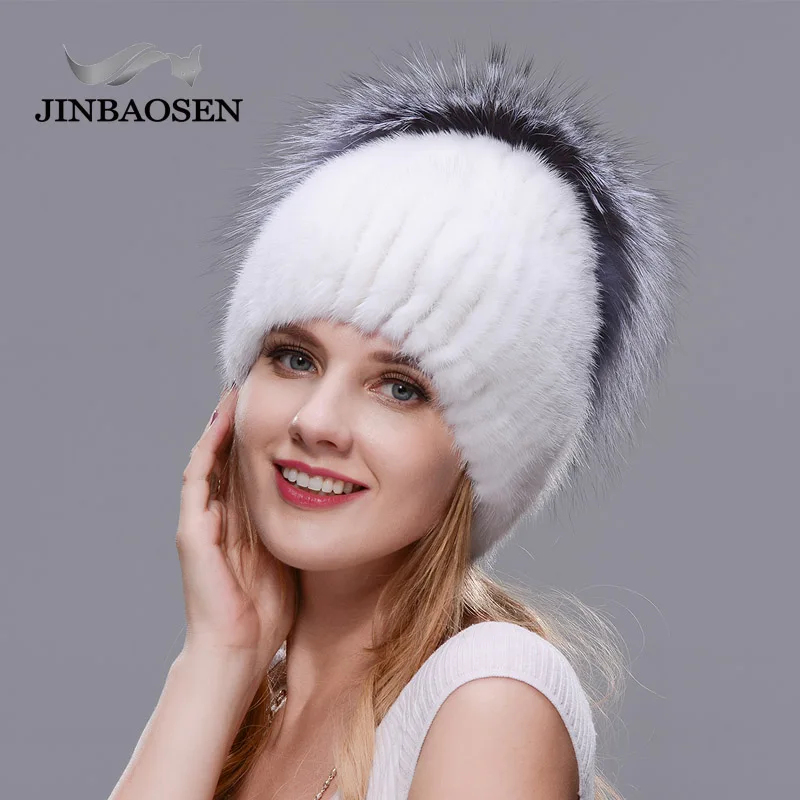 JINBAOSEN Style Real Mink Winter Rex Rabbit Fur Flower Shape Hat Women's Fox Hat Diversification Elegant Hot Hat Ski Cap