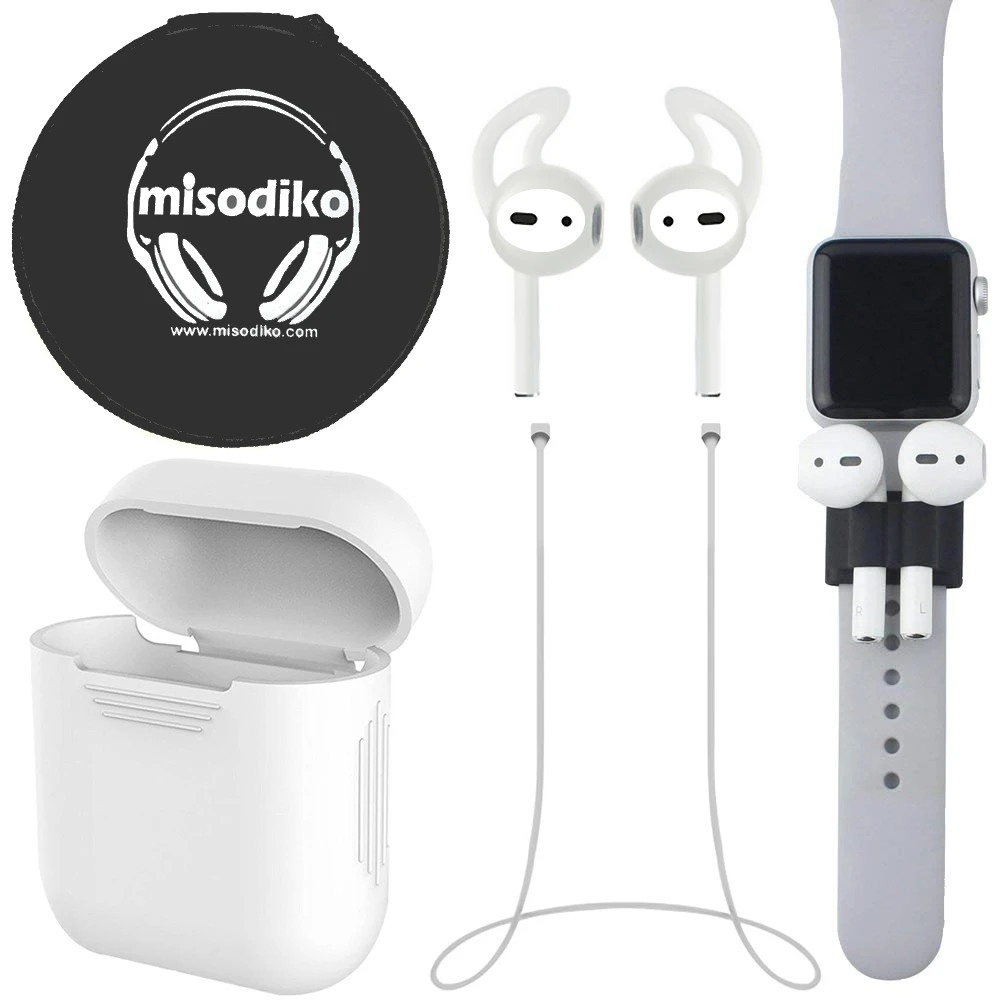 

misodiko Airpods Accessories Set- Silicone Airpod Case& Protective Pounch& Watch Band Holder& Anti-lost Strap& Ear Cover Hooks