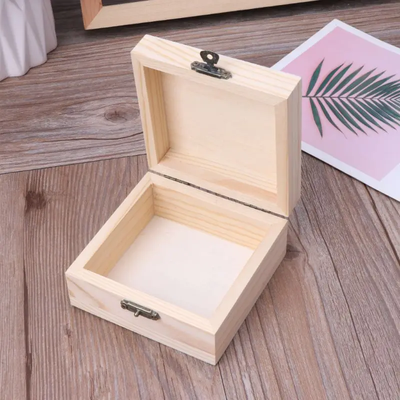 

Natural Wood Box Unfinished Plain Wooden Jewelry Storage Pencil Case DIY Craft