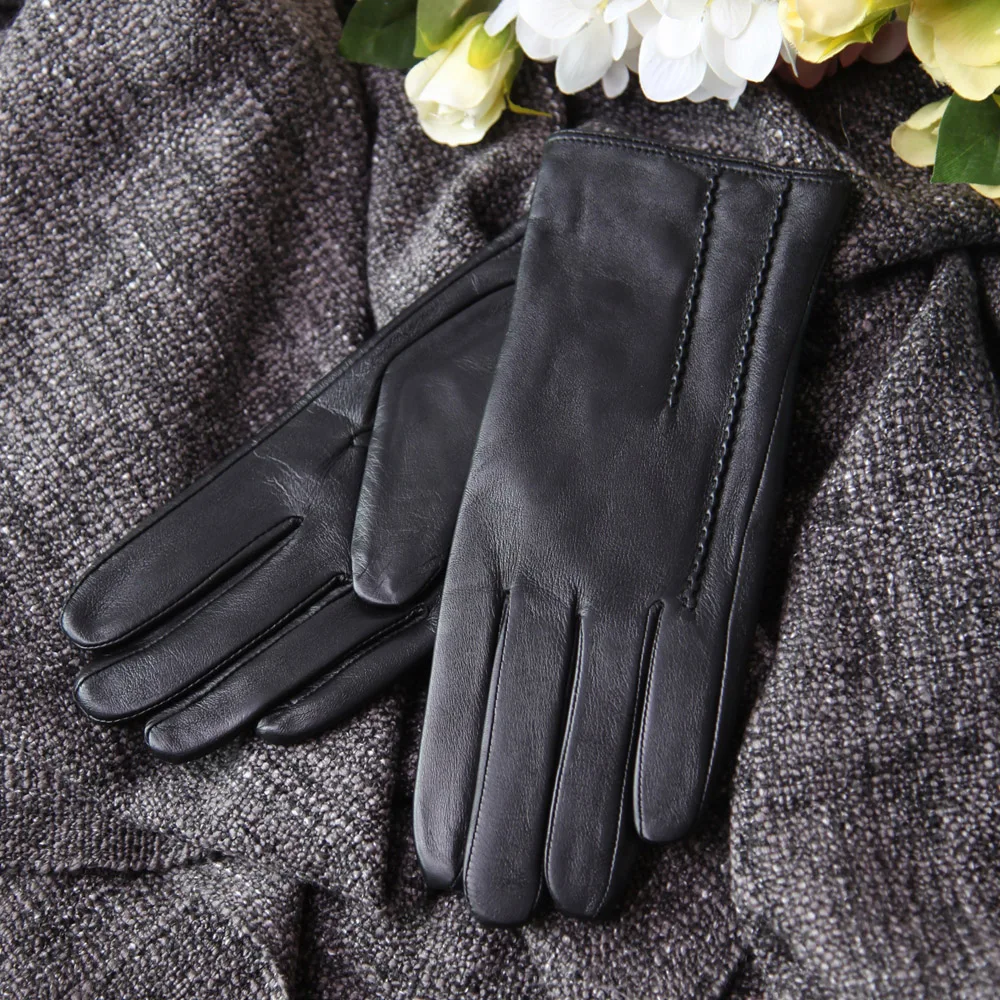 Genuine Leather Gloves Female Autumn Winter Warm Plus Velvet Thicken Full Touchscreen Sheepskin Woman Gloves L18007NC