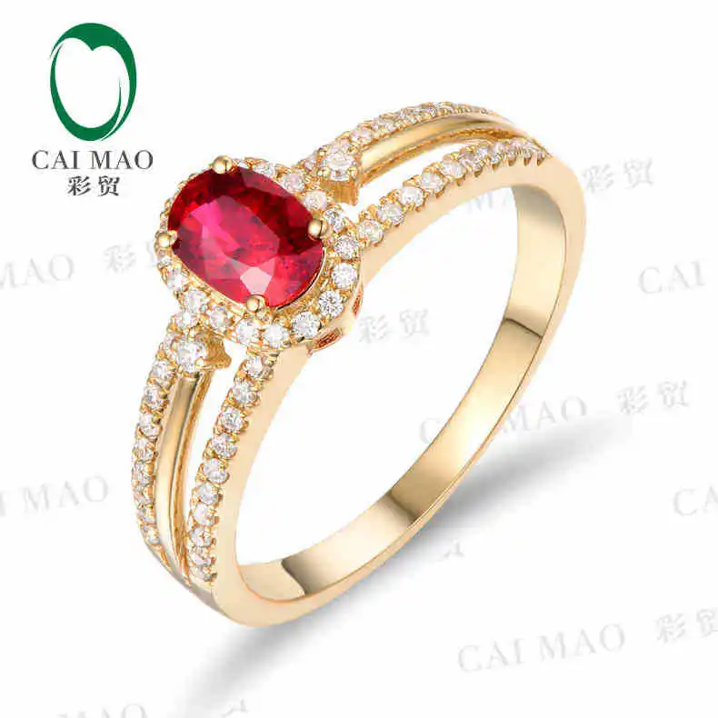 

CaiMao 18KT/750 Yellow Gold 0.70 ct Natural Red Blood Ruby & 0.26 ct Round Cut Diamond Engagement Gemstone Ring Jewelry